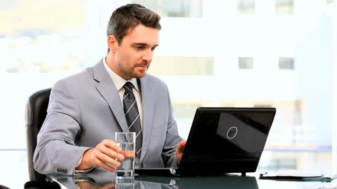 Businessman Using Laptop in Office for Professional Work