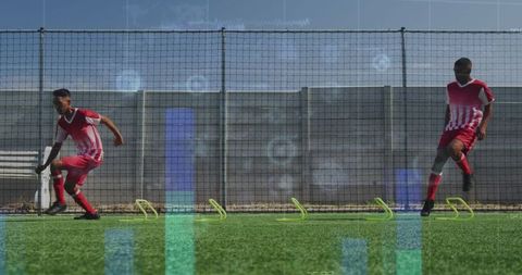 Soccer Players Performing Training Drills Analyze Performance