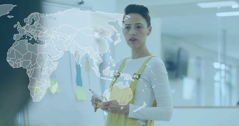 Businesswoman Leading Creative Meeting with Global Focus