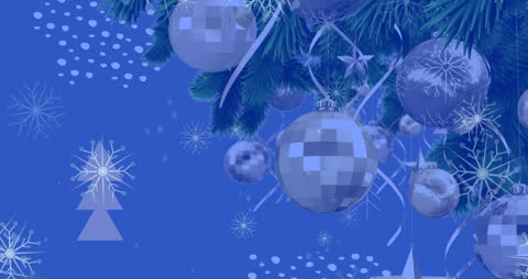 Festive Abstract Christmas Ornaments with Falling Snowflakes