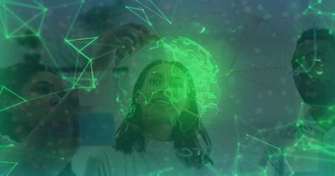 Team Collaborating on Futuristic Holographic Interface