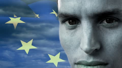 Digital Art of Man Superimposed on European Union Flag