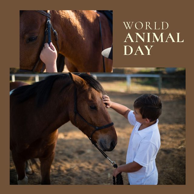 World Animal Day: Boy Embracing Bond with Horse - Download Free Stock Templates Pikwizard.com