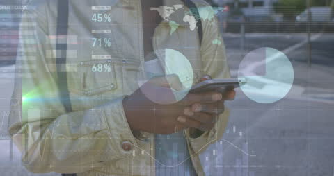 Person Using Smartphone with Transparent Data Visualizations