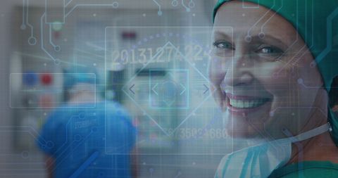 Caucasian Senior Female Surgeon in Technological Healthcare Environment