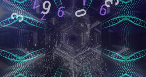 Digital Human Head Amidst Futuristic Data Streams