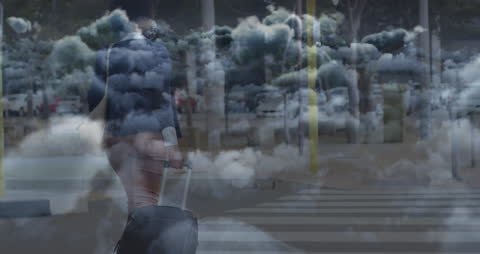 Surreal Animation Businesswoman Walking Through Clouds