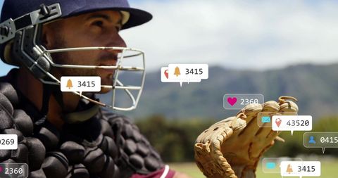 Baseball Player Surrounded by Social Media Notifications