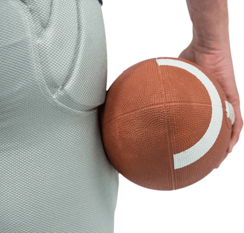 Transparent American Football Player Holding Ball Midsection View