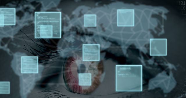 Image of data processing and binary coding over eye and world map - Download Free Stock Photos Pikwizard.com