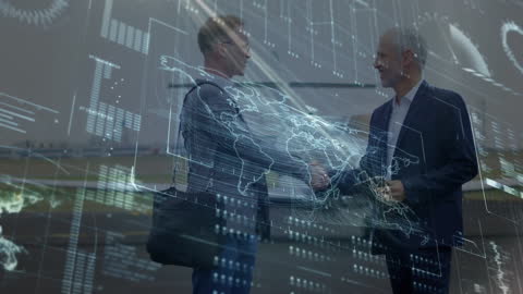 Global Businessmen Handshake with Digital Interface