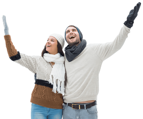 Happy Couple Enjoying Winter Holiday, Transparent Background