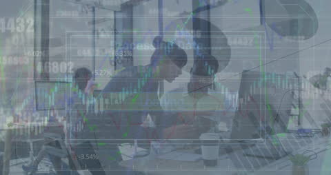 Diverse Team Analyzing Data with Transparent Chart Overlay