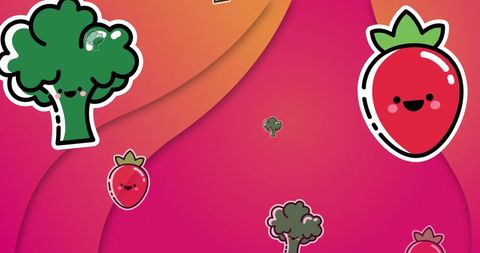 Cute Illustrated Broccoli and Strawberry Against Vibrant Pink Background - Download Free Stock Images Pikwizard.com