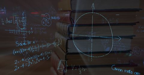 Mathematical Equations Overlay on Books Depicting Education Concept
