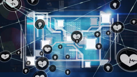 Digital Network with Heart Icon Connections