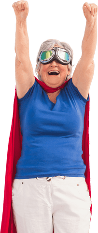 Senior Woman Superhero Costume Celebrating Triumph Transparent Background