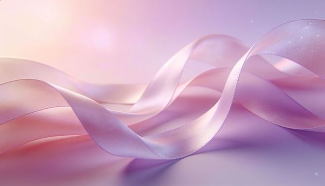 Flowing pink satin ribbons with sheer silk texture and stitched edges, pastel bokeh