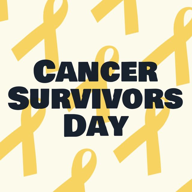 Digital composite image of cancer survivor day text on yellow ribbons against white background. vector, symbolism and cancer awareness campaign concept.