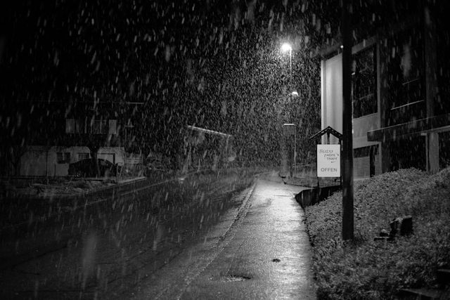 Night Snowfall on Quiet Residential Street - Download Free Stock Photos Pikwizard.com