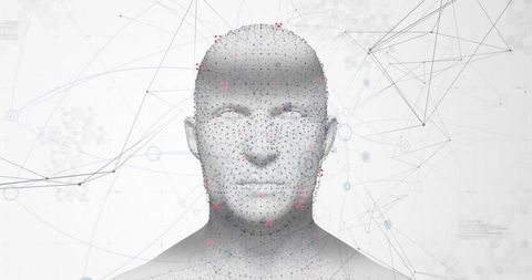 Futuristic 3d-rendered human head amidst digital network