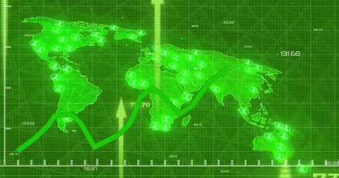 Global financial data and analytics concept with green graphs