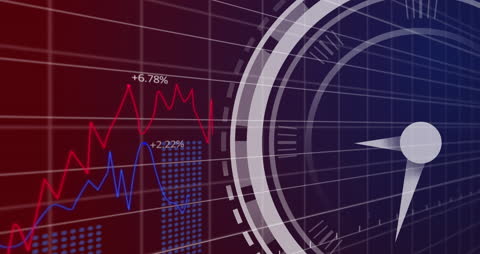 Financial Market Clock Ticking Over Data Graphics