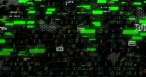 Streaming Binary Data Grid Pulsing on Neon Circuitry Interface with Hexagonal Nodes