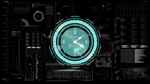 Futuristic Interface with Digital Clock and Data Graphics
