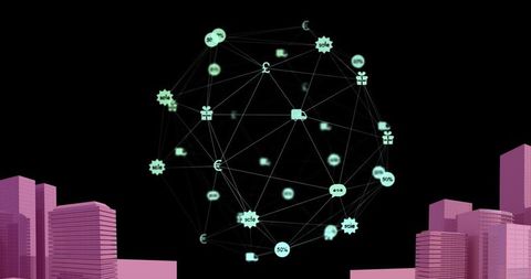 Digital Network Globe Above Pink Urban Model