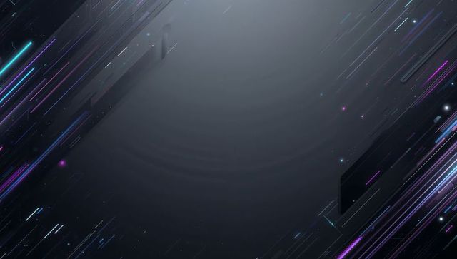 Neon streaks racing across dark geometric background with central glowing rings
