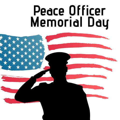 Saluting Soldier Silhouette and American Flag for Peace Officer Memorial Day