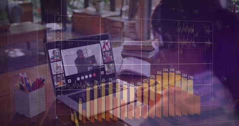 Remote Learning Collaboration with Virtual Meeting and 3D Data Charts on Home Desk