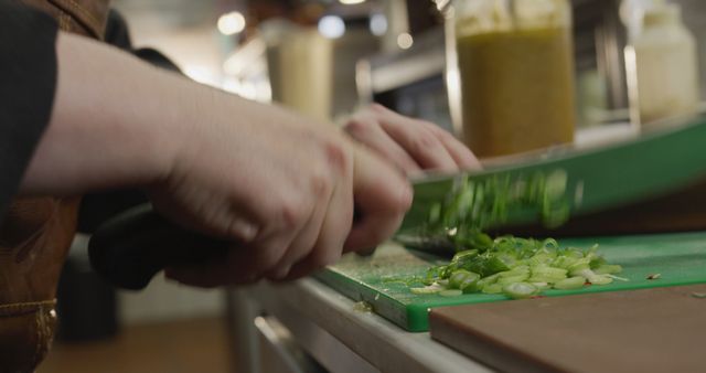 Chef Chopping Green Onions in Professional Kitchen - Download Free Stock Images Pikwizard.com