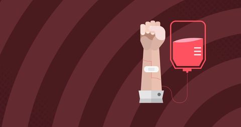 Illustration of Arm Donating Blood with Red Background