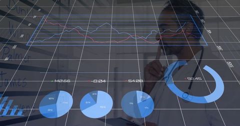 Physician Analyzing Data Hologram in Futuristic Clinic Setting