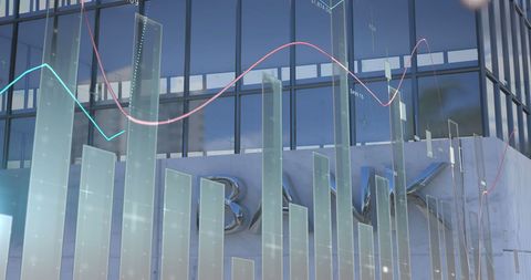 Financial Data Processing Art Over Modern Office Building