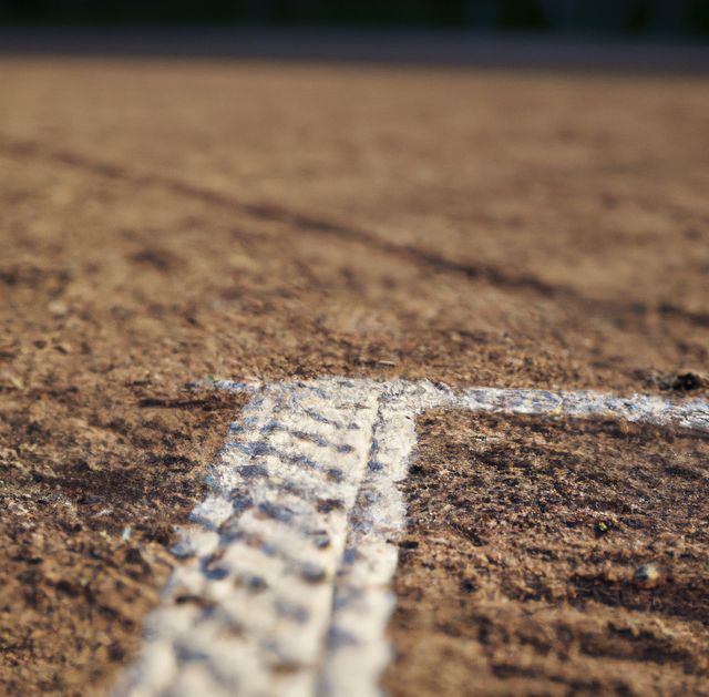 Close-up image of a baseball field's dirt with a clearly defined foul line. This image highlights the texture and details of the dirt used in an infield. Ideal for use in sports articles, promotional material related to baseball, and graphics requiring a textured background. Also useful for educational purposes and physical sports demonstrations.