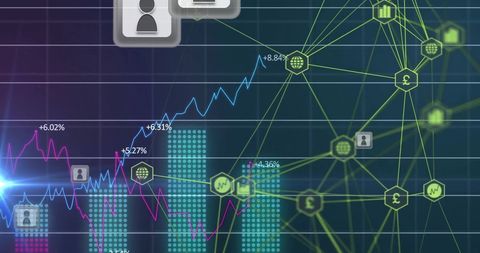 Futuristic Business Technology Interface with Graphs and Icons - Download Free Stock Images Pikwizard.com