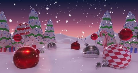 Winter Wonderland with Festive Christmas Ornaments