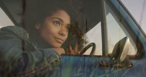Relaxed African American Woman Enjoying Nature from Car - Download Free Stock Images Pikwizard.com