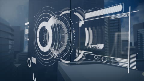 Futuristic Digital HUD Interface Overlaying Urban Landscape