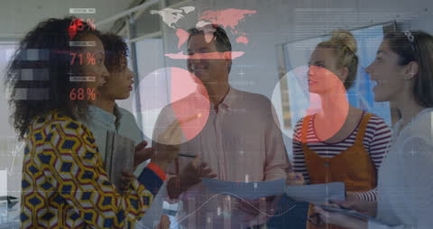 Innovative Business Team with Digital Data Overlay