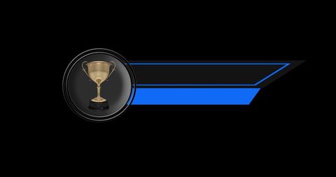 Gold trophy with blue stripes on black background