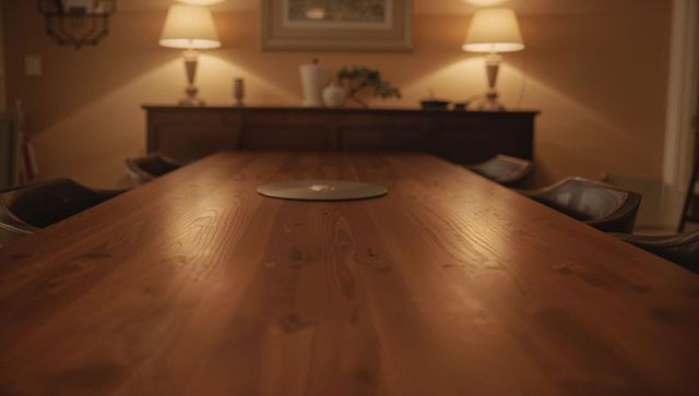 Long Rustic Wooden Dining Table Drawing Eye Toward Warm Buffet with Lamps