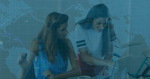 Diverse Colleagues Analyzing Business Data with World Map Overlay