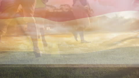 Children and Football Players with Overlay of United States Flag