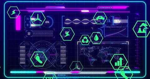Futuristic hud dashboard displaying environmental telemetry and holographic visualization