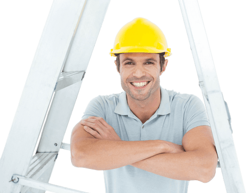 transparent background smiling carpenter with ladder and safety helmet - Download Free Stock Videos Pikwizard.com