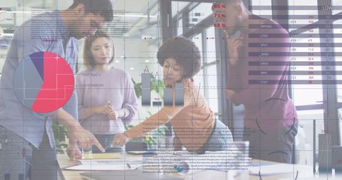 Business Team Analyzing Digital Data Interfaces During Meeting